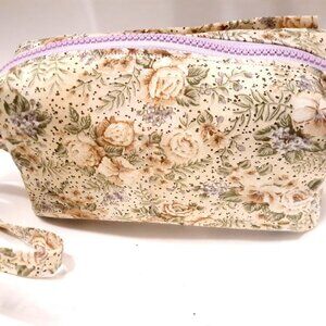 New Roses Floral Travel bag Clutch Wallet Pouch Yellow Purple hanging pouch case